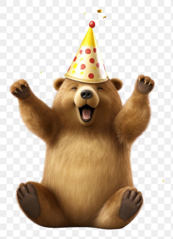 PNG Bear wearing party hat celebration mammal anniversary.