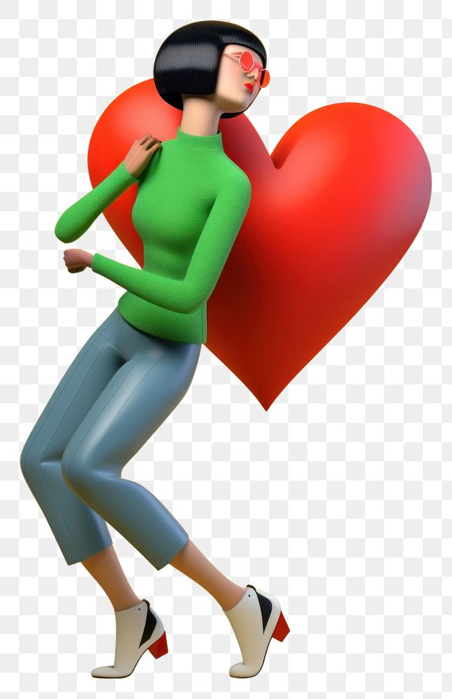 PNG  A woman playing heart cartoon adult red. AI generated Image by rawpixel.