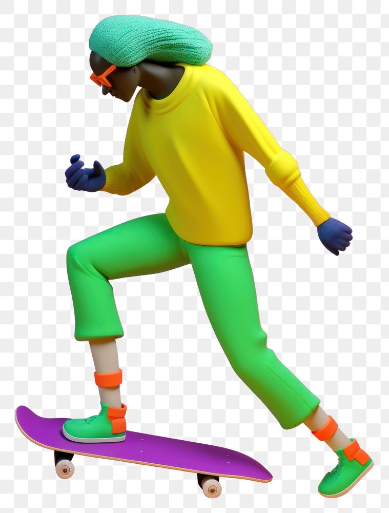 PNG  Black man playing skateboard cartoon fashion representation. AI generated Image by rawpixel.