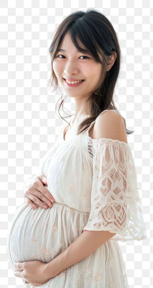 PNG  Pregnant asian woman portrait smiling dress.