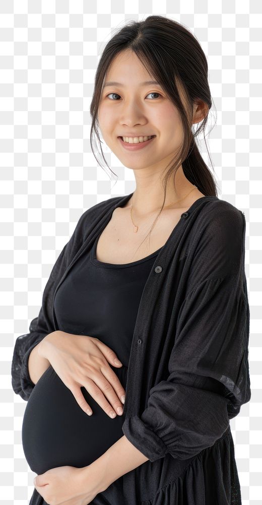 PNG  Pregnant asian woman portrait smiling sleeve.