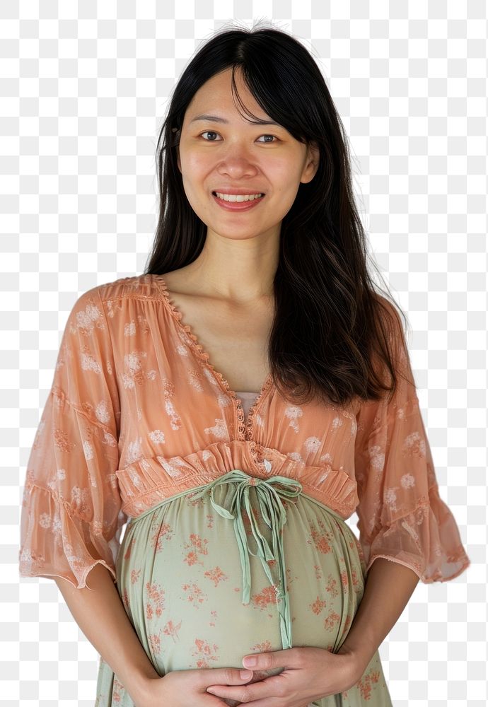 PNG  Pregnant asian woman portrait smiling blouse.