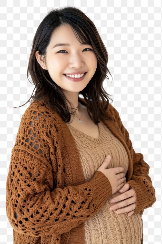 PNG  Pregnant asian woman portrait smiling sweater.
