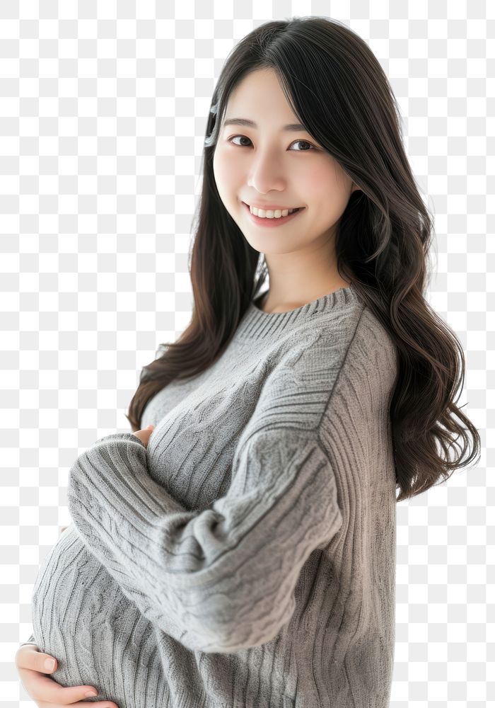 PNG  Pregnant asian woman portrait smiling sweater.