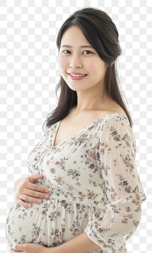 PNG  Pregnant asian woman portrait smiling blouse.