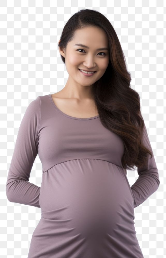 PNG  Pregnant asian woman portrait smiling sleeve.