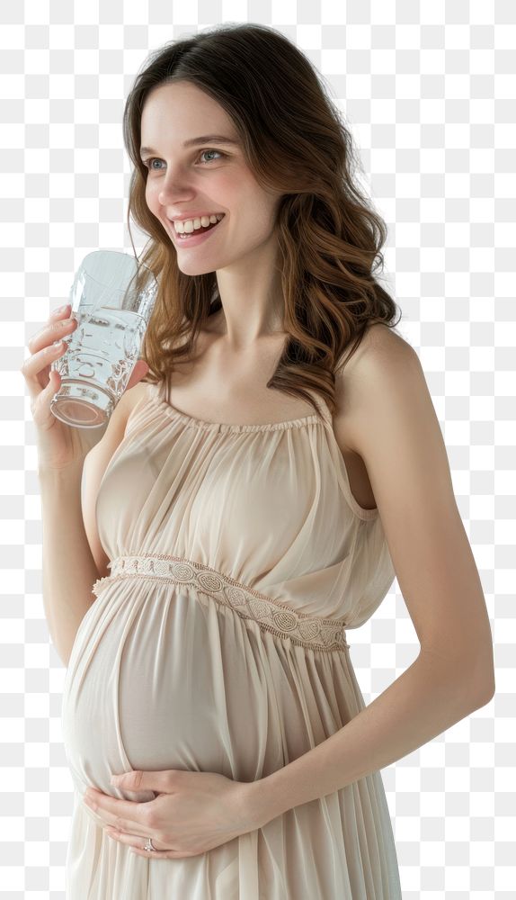 PNG  Pregnant british woman portrait drinking smiling.