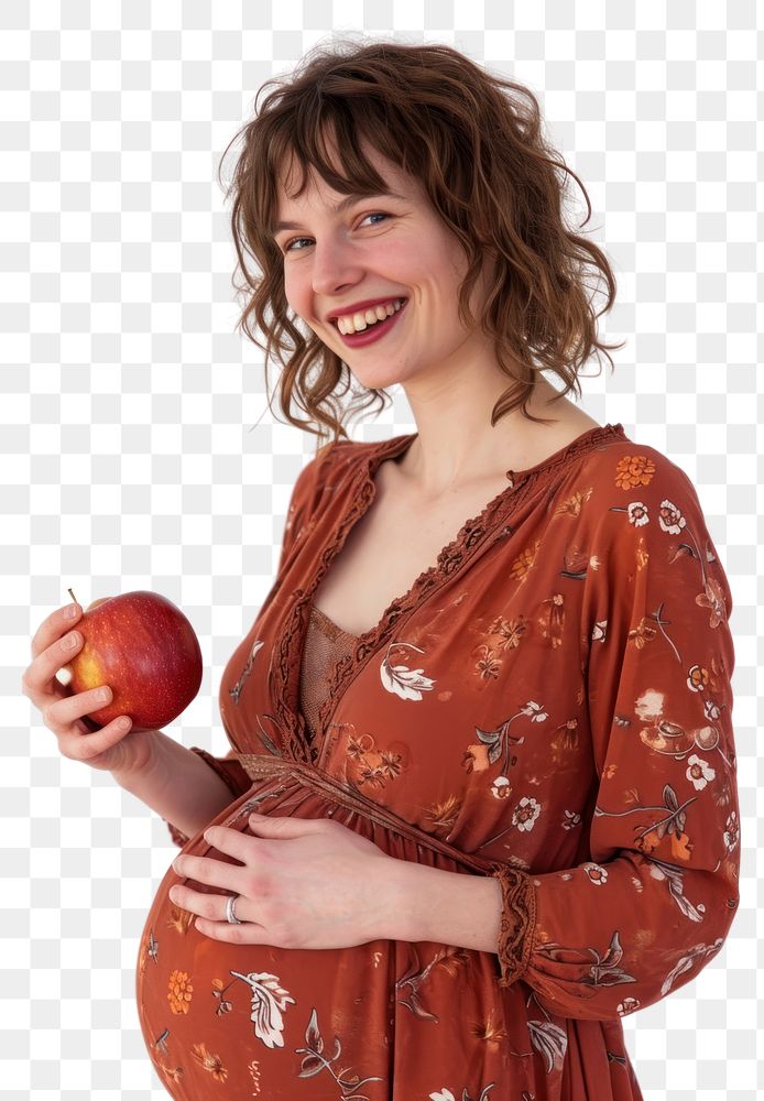 PNG  Pregnant british woman portrait apple smiling.