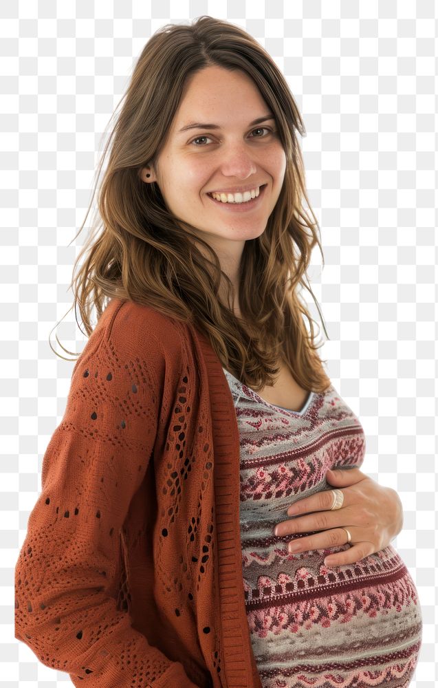 PNG  Pregnant british woman portrait smiling sweater.