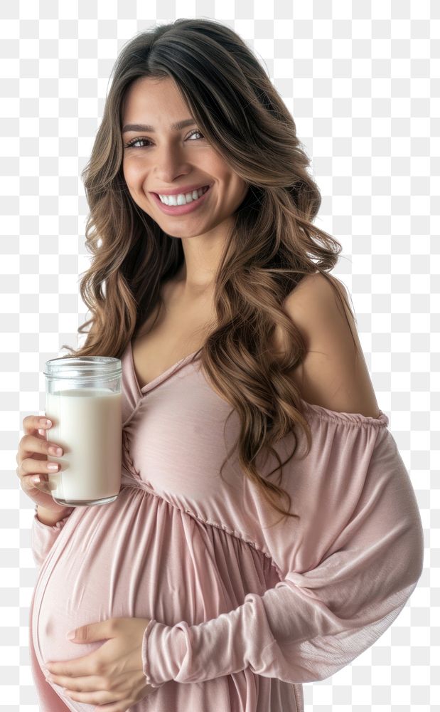PNG  Pregnant latin woman portrait milk drinking.