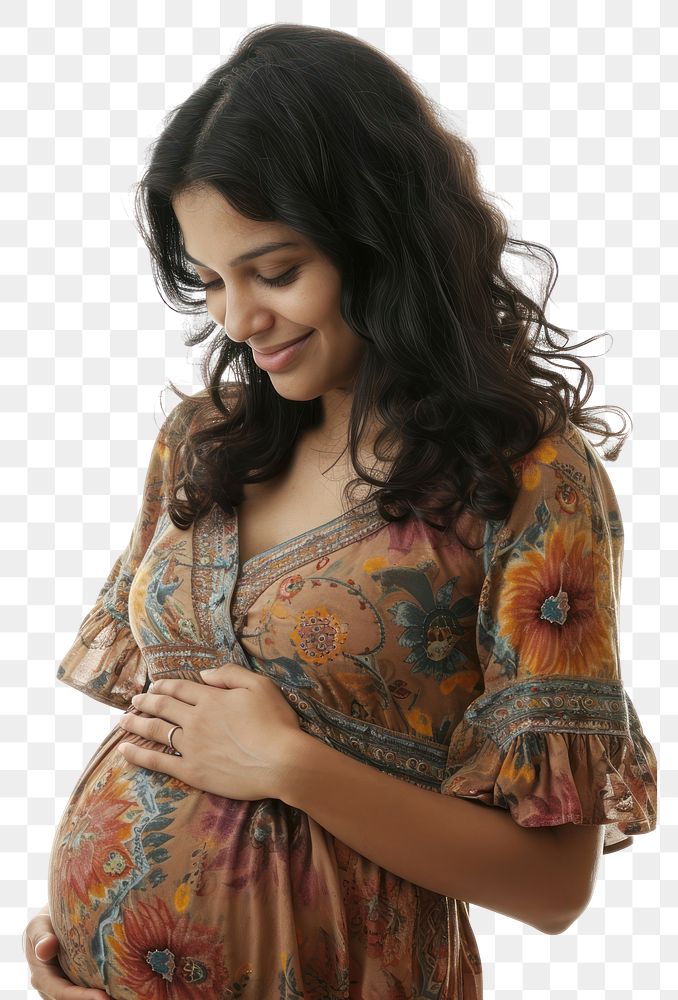 PNG  Pregnant latin woman portrait smiling looking.