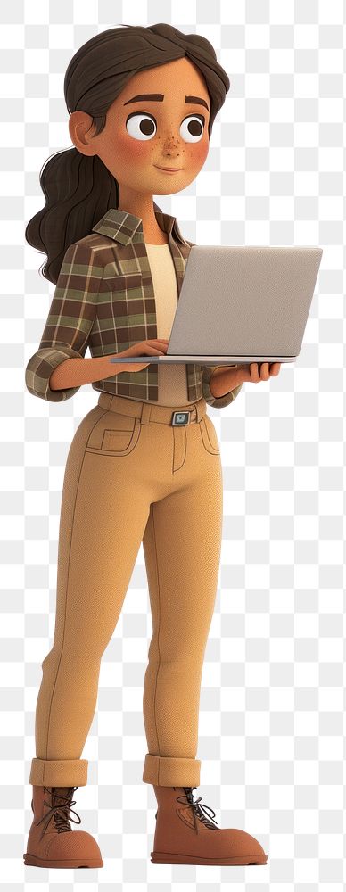 PNG  A girl using laptop computer cartoon plaid.