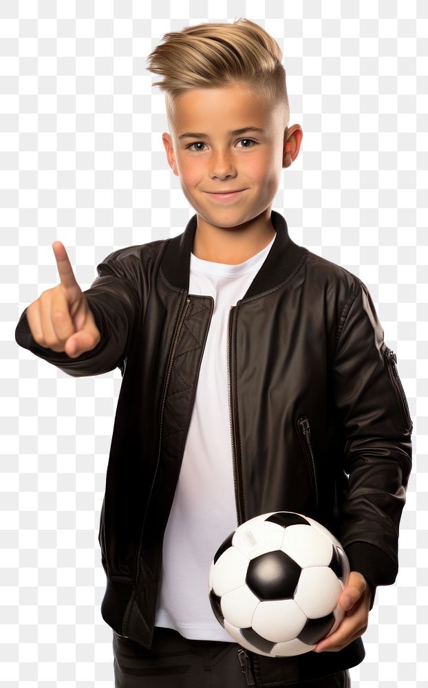 PNG A caucasian boy portrait ball football.