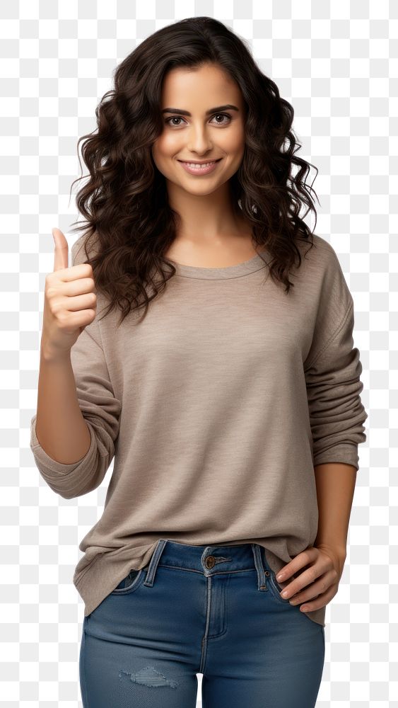 PNG Brunette woman hand pointing portrait. AI generated Image by rawpixel.
