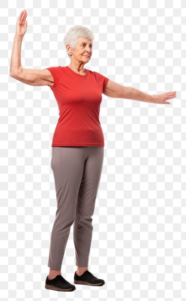 PNG Senior british woman standing stretching adult.
