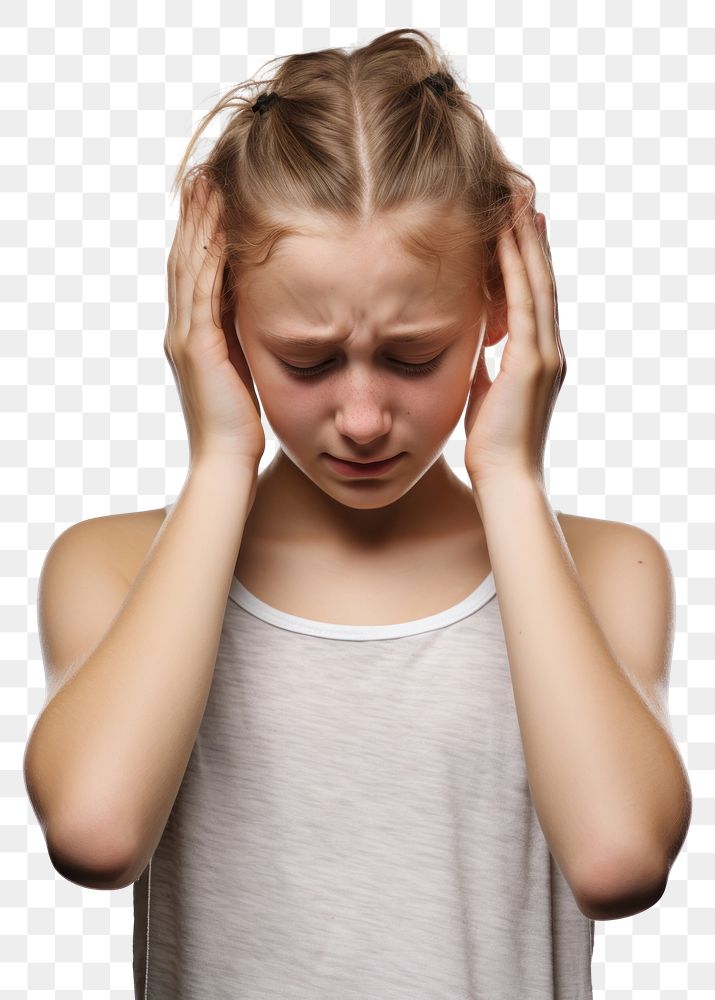 PNG  Young british girl crying pain head. AI generated Image by rawpixel.
