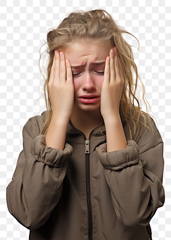 PNG  Young british girl worried crying adult. AI generated Image by rawpixel.