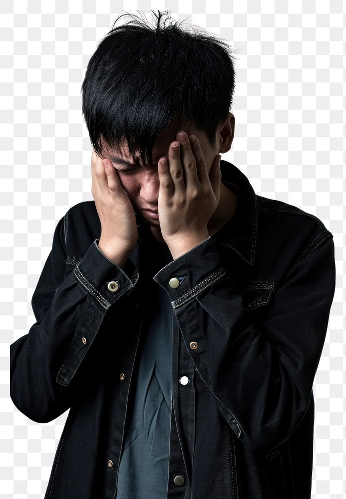 PNG  Young chinese man portrait worried crying. AI generated Image by rawpixel.
