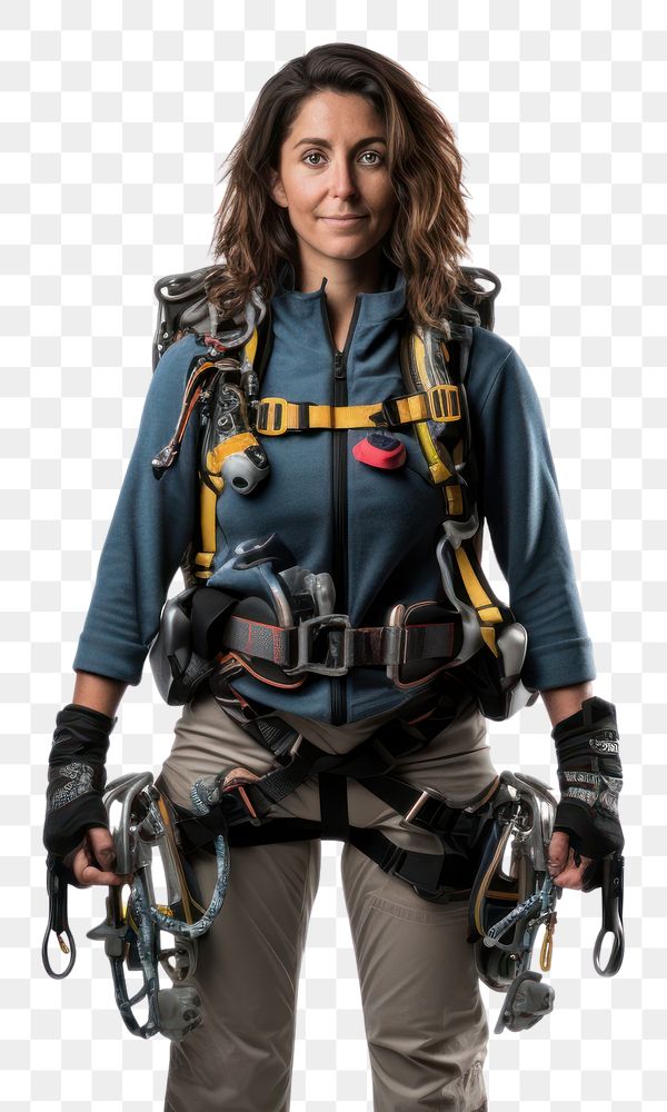 PNG  Climbing gear portrait adult woman.