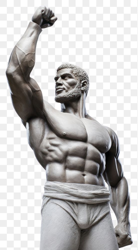 PNG  Greek sculpture raising fist statue adult male.