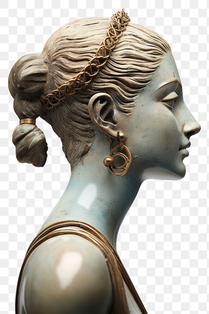 PNG  Greek sculpture wearing earring statue jewelry female.