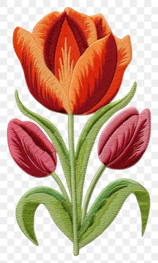PNG Tulip flower embroidery pattern petal. AI generated Image by rawpixel.