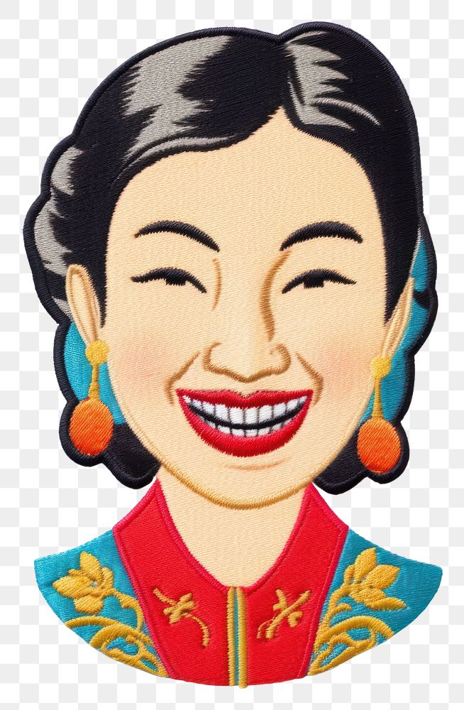 PNG Asian woman smiling portrait earring drawing. AI generated Image by rawpixel.