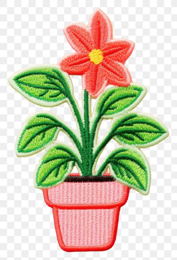PNG Potted plant embroidery pattern flower. AI generated Image by rawpixel.