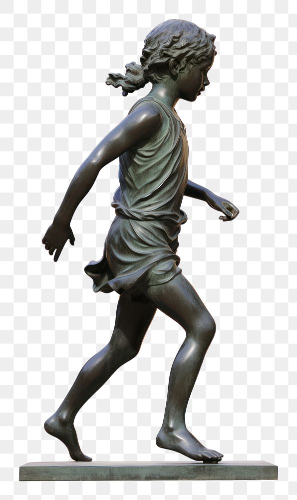 PNG  Greek sculpture kid running statue figurine bronze.