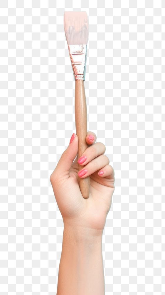 PNG Hand holds a paint brush toothbrush holding spatula.
