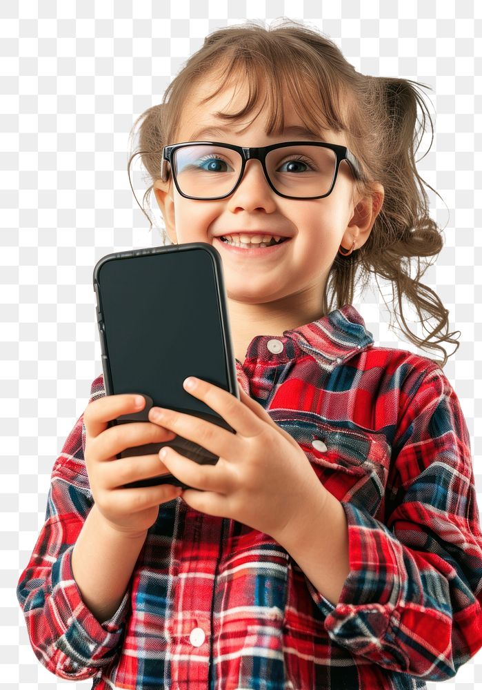 PNG Child holding a phone portrait glasses photo. AI generated Image by rawpixel.