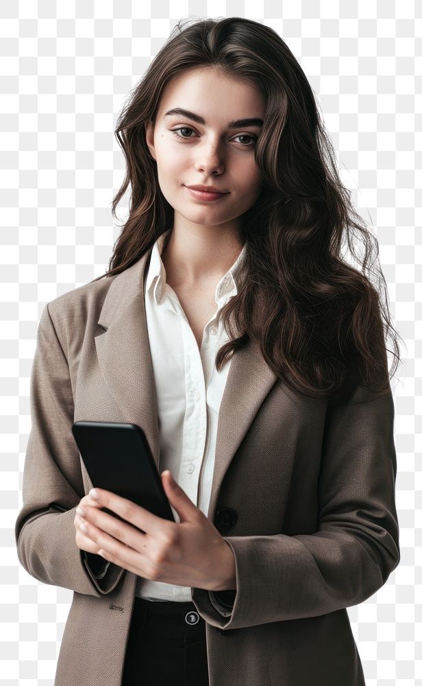 PNG Woman holding a phone portrait photo  