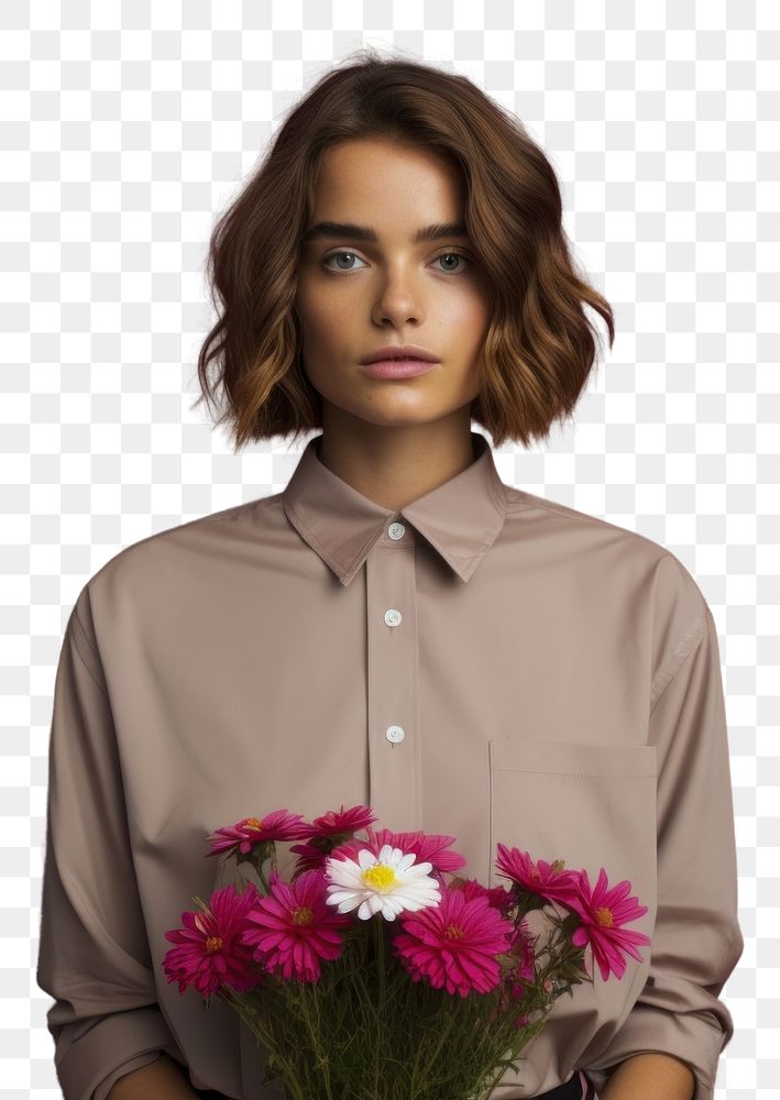 PNG Portrait blouse flower shirt.