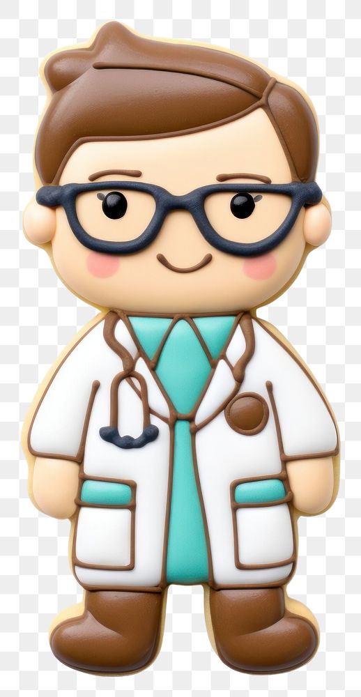 PNG Cute doctor cookie white background anthropomorphic representation.