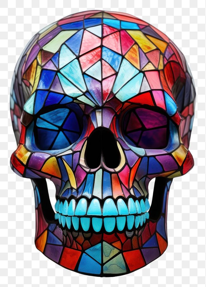 PNG Stain glass skull art creativity pattern.
