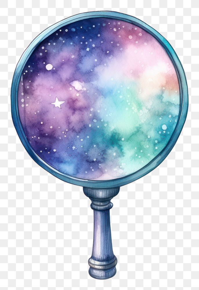 PNG Magnifying glass in Watercolor style astronomy universe galaxy.