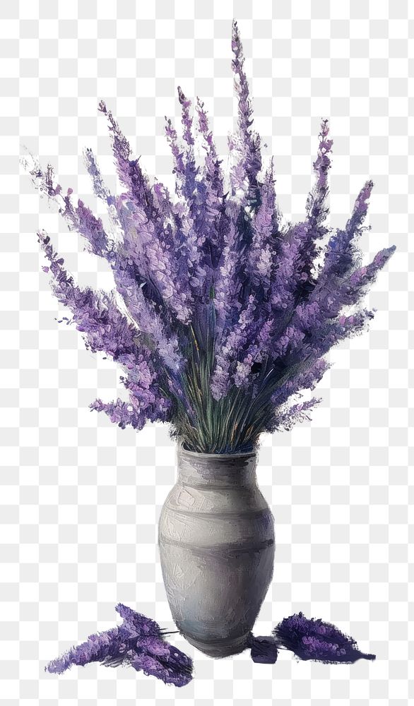 PNG A vase filled with delicate lavenders painting blossom flower