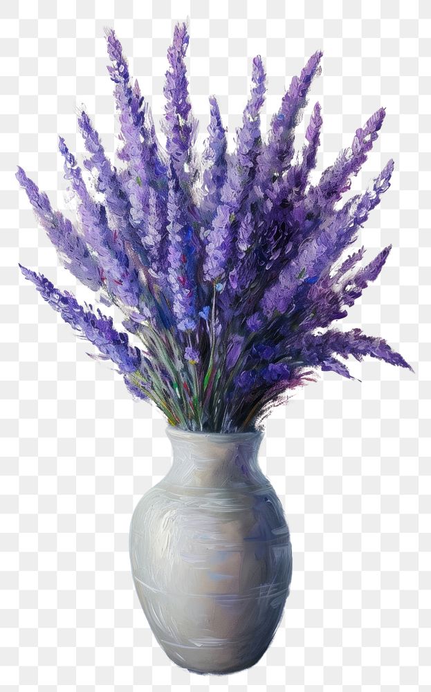 PNG A vase filled with delicate lavenders painting blossom flower