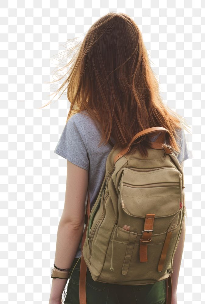 PNG Back to school backpack bag contemplation