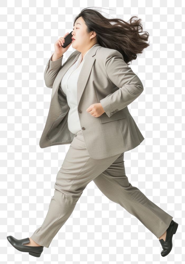 PNG Japanese adult fat woman running phone suit.