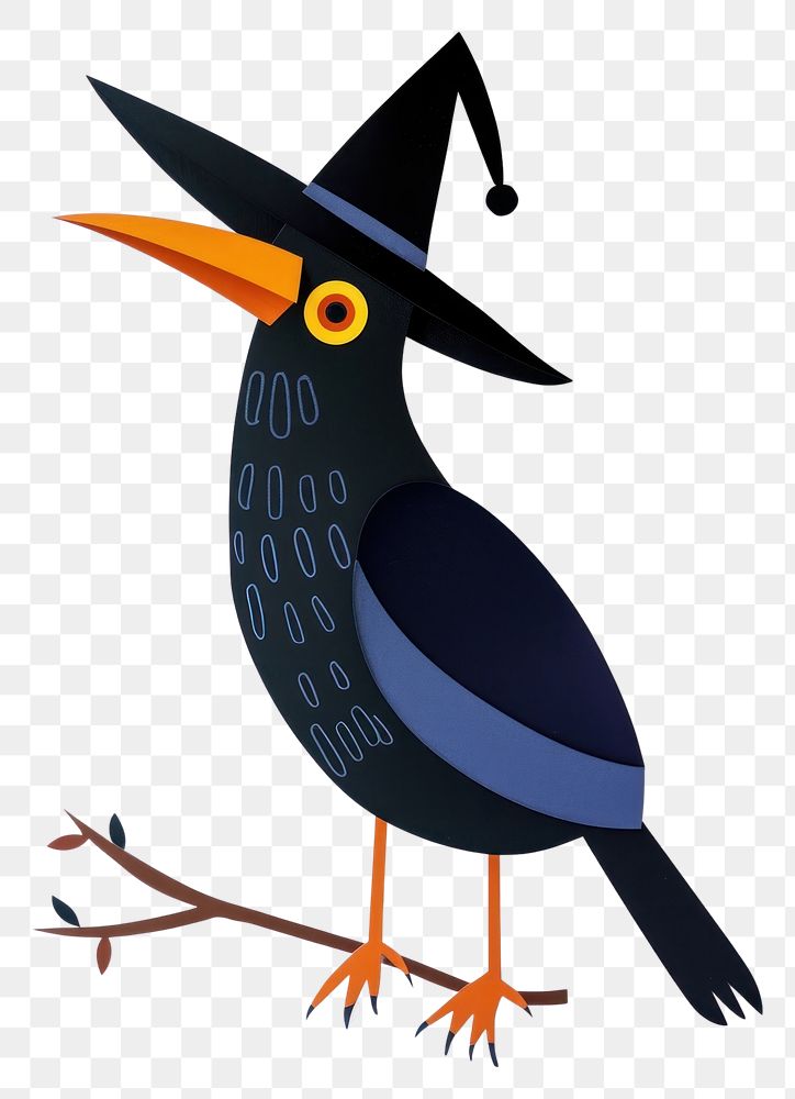 PNG Bird wearing witch hat animal craft art.