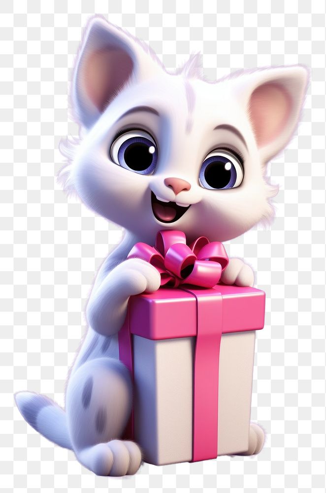 PNG Cat holding big gift cartoon toy representation.