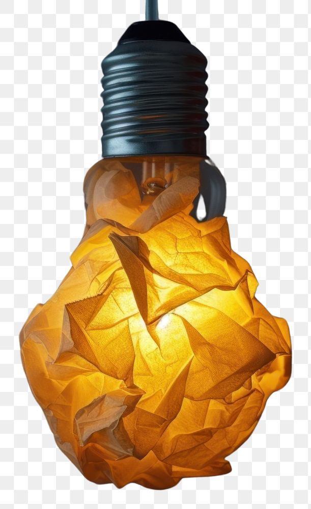 PNG Crumpled paper ball lightbulb glowing lamp.