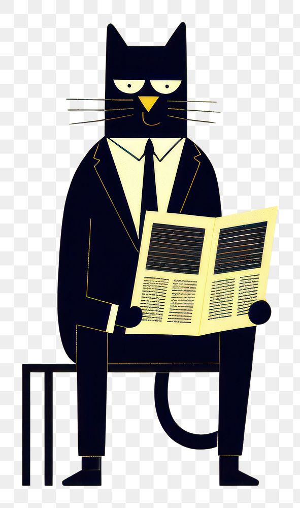 PNG Illustration cat reading newspaper animal mammal pet.