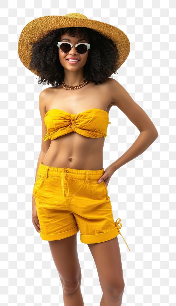 PNG Photo of woman wearing summer outfit swimwear bikini shorts.