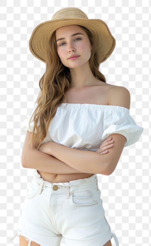 PNG Photo of woman wearing summer outfit adult white white background