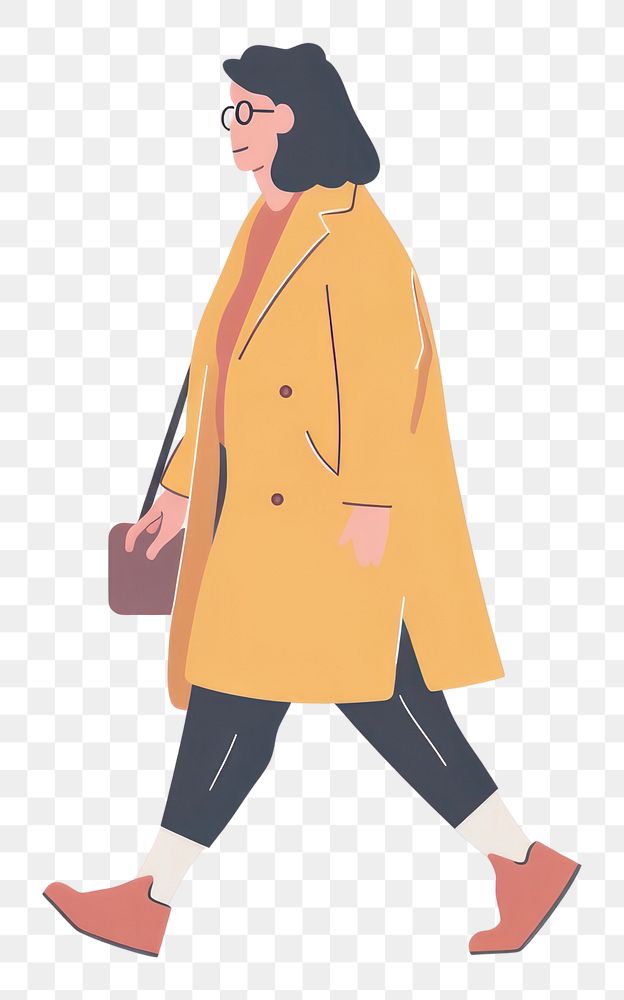 PNG Senior woman walking flat illustration adult coat line.