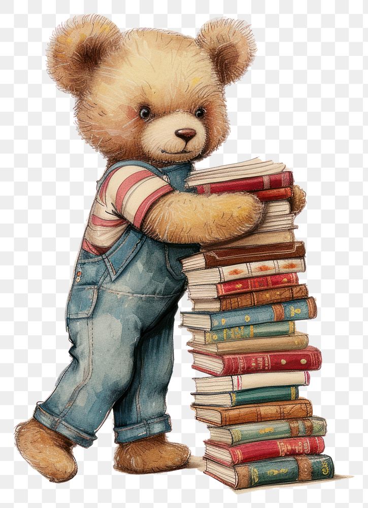 PNG Vintage illustration of teddy bear book publication toy.