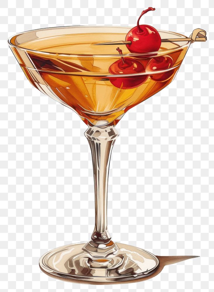 PNG Vintage illustration of cocktail martini drink glass.