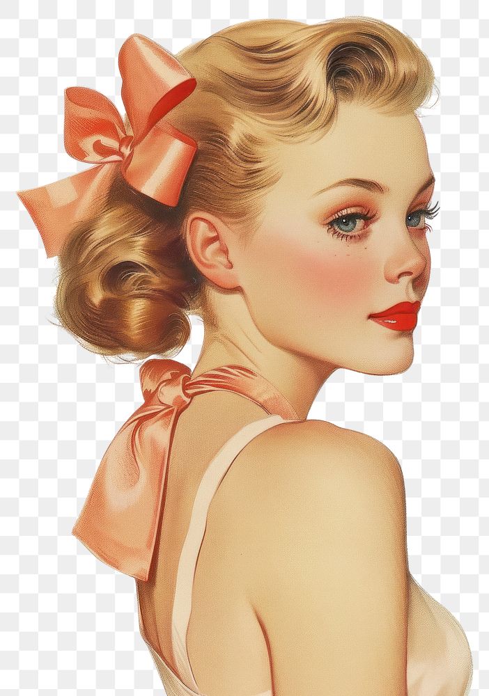PNG Vintage illustration of ribbon bow portrait adult hair